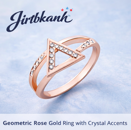 Jirtbkanh™ Geometric Rose Gold Ring with Crystal Accents, Rose gold ring, geometric jewelry, Jirtbkanh™ ring, crystal accent ring, minimalist ring