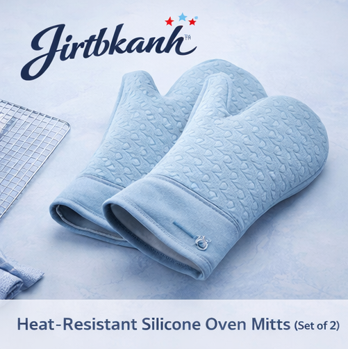 Jirtbkanh™ Heat-Resistant Silicone Oven Mitts (Set of 2) Silicone oven mitts, heat-resistant mitts, Jirtbkanh™ oven mitts, baking protection, kitchen safety gloves