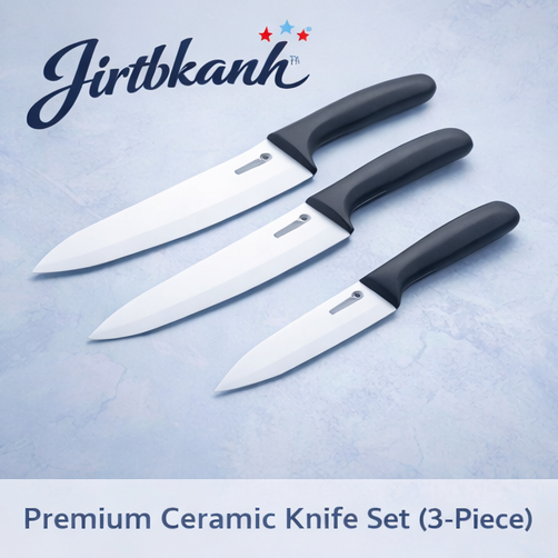 Jirtbkanh™ Premium Ceramic Knife Set (3-Piece) Ceramic knife set, kitchen knives, Jirtbkanh™ knives, sharp kitchen knives, chef knife set