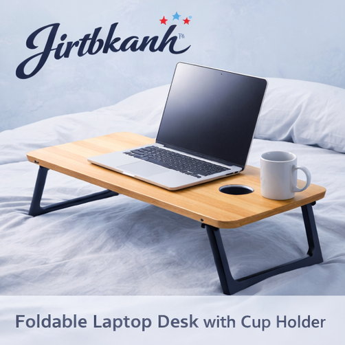 Jirtbkanh™ Foldable Laptop Desk with Cup Holder, Foldable laptop desk, portable desk, Jirtbkanh™ laptop desk, small space desk, compact workspace solution