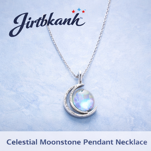 Jirtbkanh™ Celestial Moonstone Pendant Necklace, Moonstone necklace, celestial jewelry, Jirtbkanh™ pendant, minimalist necklace, silver pendant necklace